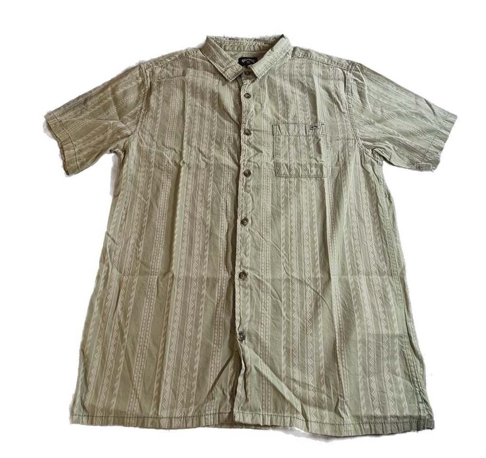 Billabong Mens Short Sleeve Button-Down Shirt Sage Green Stripe Jacquard M